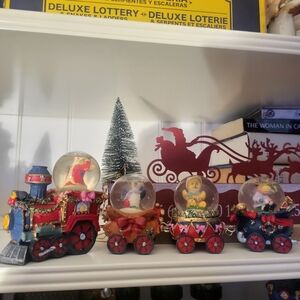 Holiday Train Snow Globe Set with Red and Blue Accents